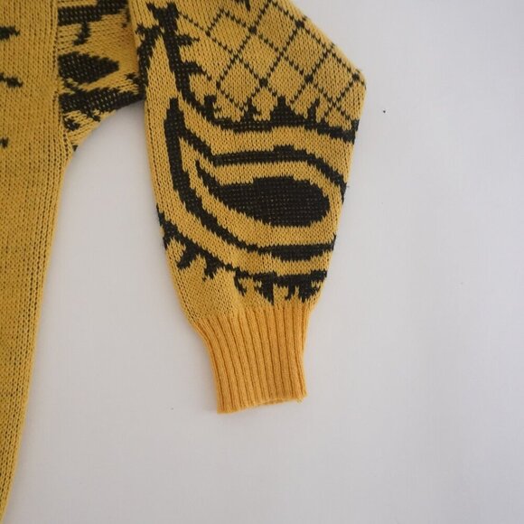 Vintage Paris Star Yellow Black Paisley Knit 20% Mohair Wool Sweater 38 - Picture 7 of 12